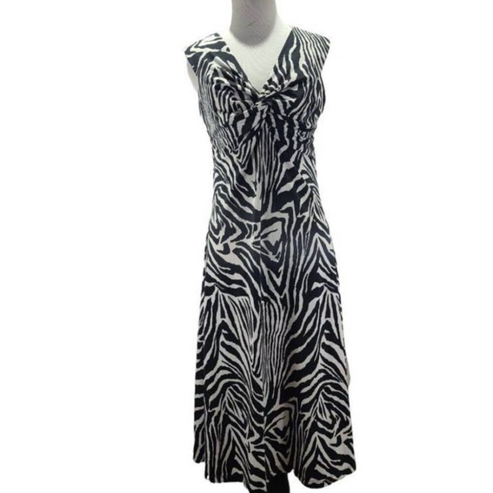 Sharon Max V neck Tank Top Knee Length Zebra Print Dress